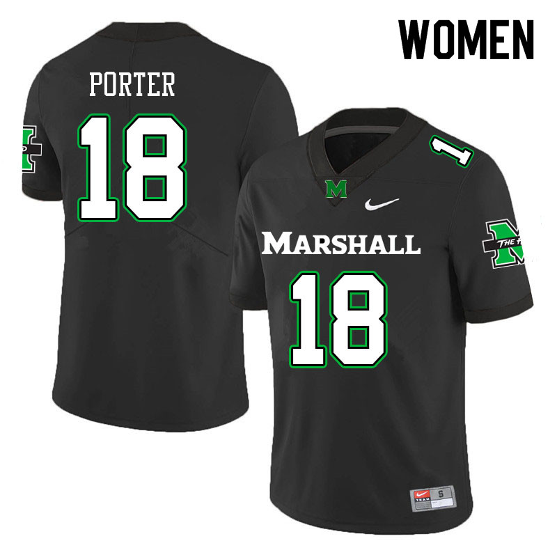Women #18 Zane Porter Marshall Thundering Herd College Football Jerseys Sale-Black - Click Image to Close